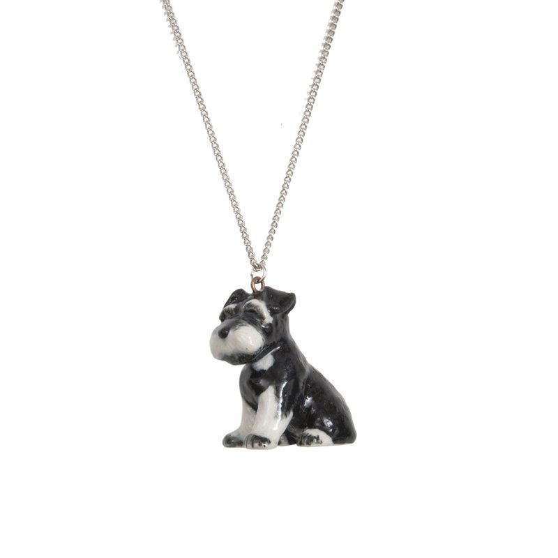 AndMary 手繪瓷項鍊-雪納瑞 禮盒裝 Sitting Schnauzer Necklace - 項鍊 - 瓷 灰色