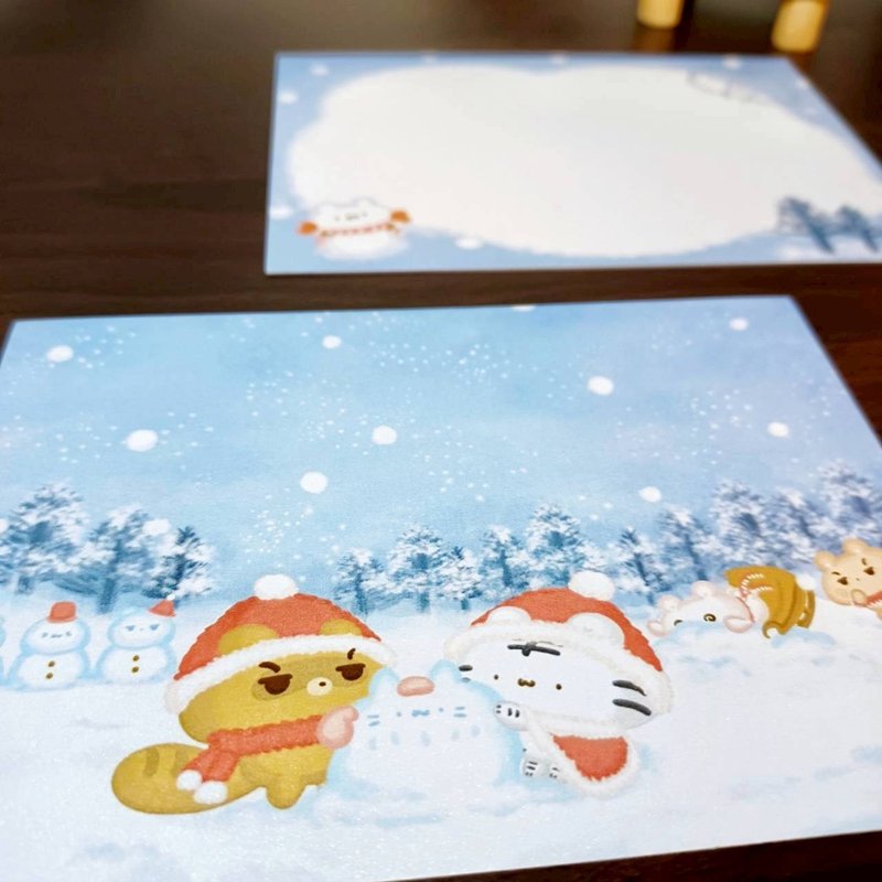 堆雪人 - 聖誕明信片 - 系列13 - 卡片/明信片 - 紙 藍色