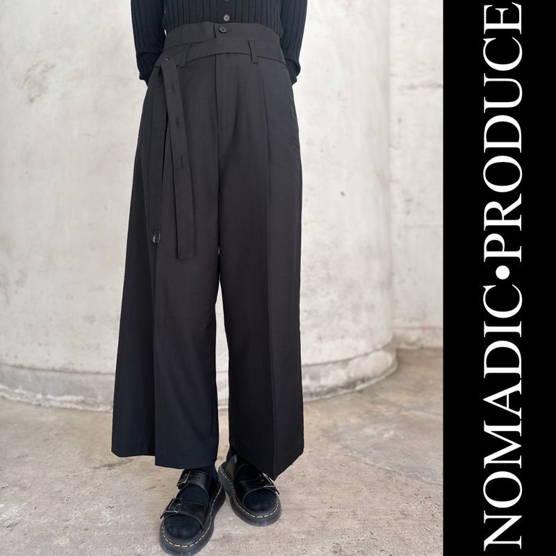 Parallel line straight pants/unisex style - Unisex Pants - Other Man-Made Fibers Black