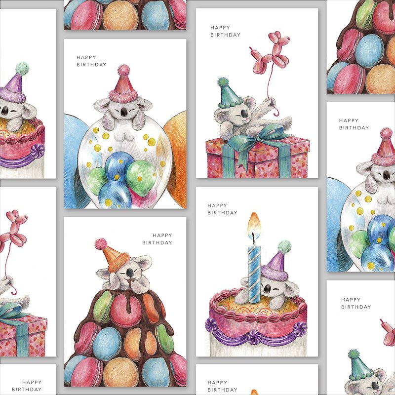 [4 types available_ Koala Birthday Postcard] Gift Dessert Balloon - Cards & Postcards - Paper Multicolor