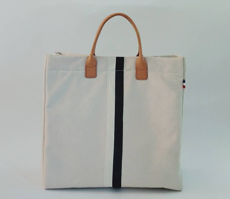 [YOYO Wenchuang] Japanese-style simple planted leather canvas bag - Handbags & Totes - Genuine Leather White
