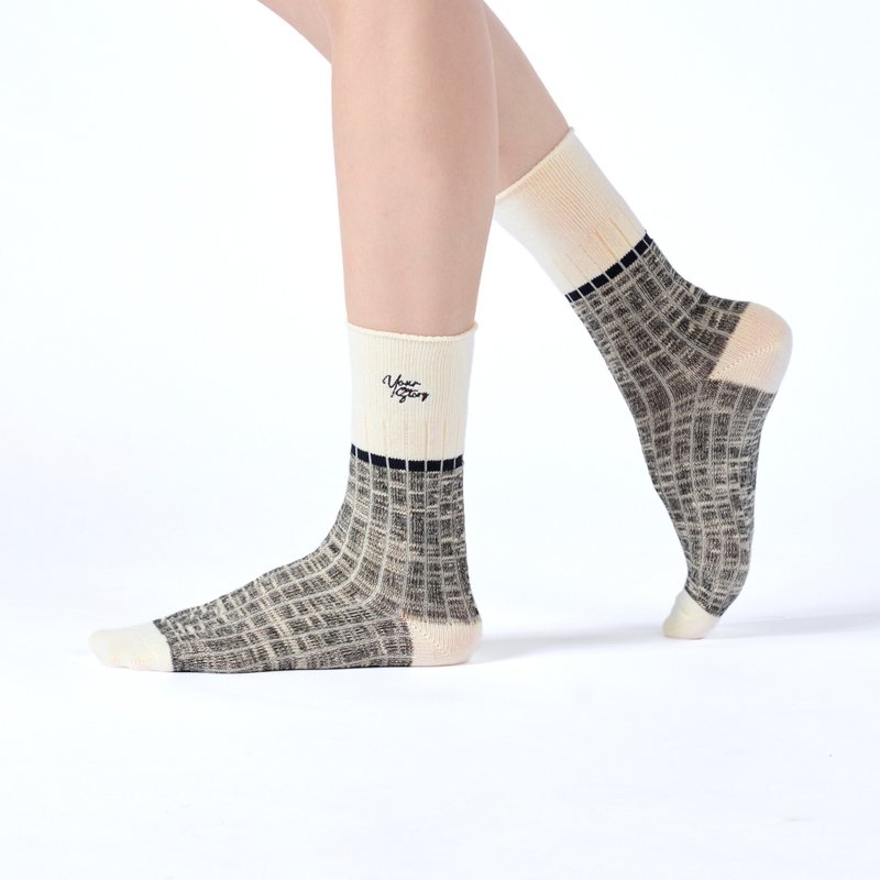 You & I /Black(F)-MIT design socks - ถุงเท้า - ผ้าฝ้าย/ผ้าลินิน สีดำ