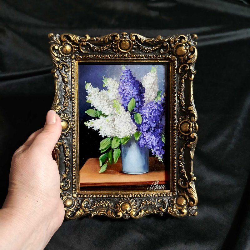 The Lilac painting. It is sold in a frame. Floral still life. Handmade work. - Posters - Paper Blue