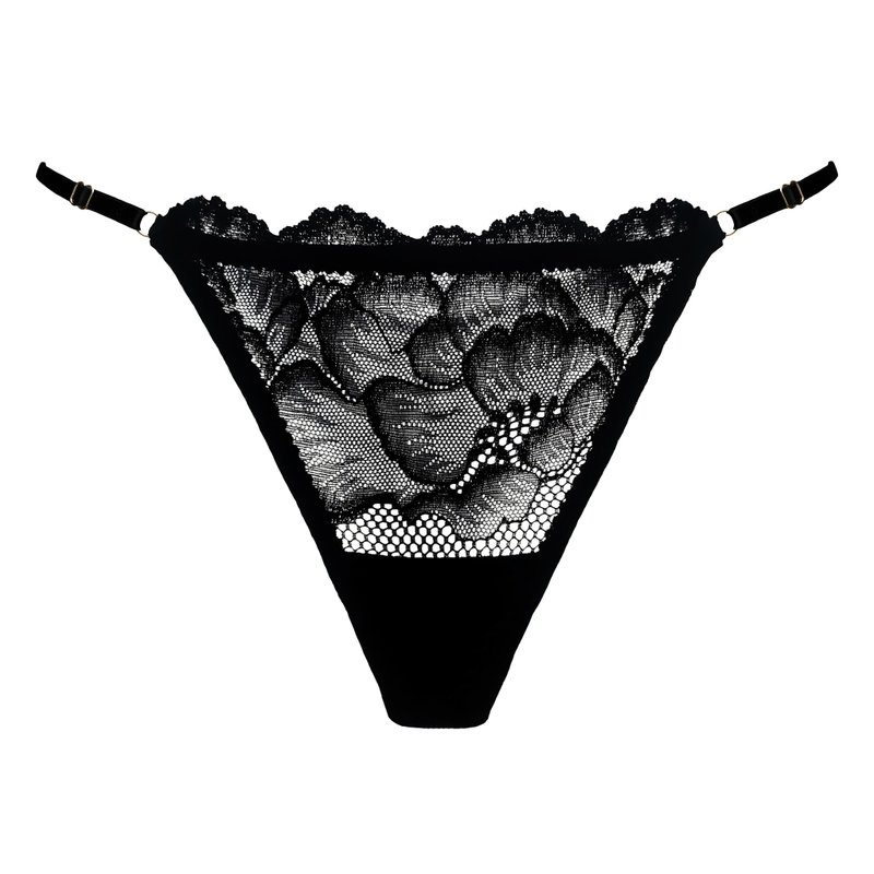 Black lace brazilian panties - Elastic floral lace lingerie - Sexy underwear - 女內衣褲 - 聚酯纖維 黑色
