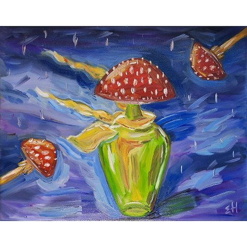 Art From Estella Fly agarics oil painting Mushrooms oil painting Alice Wonderland wall art