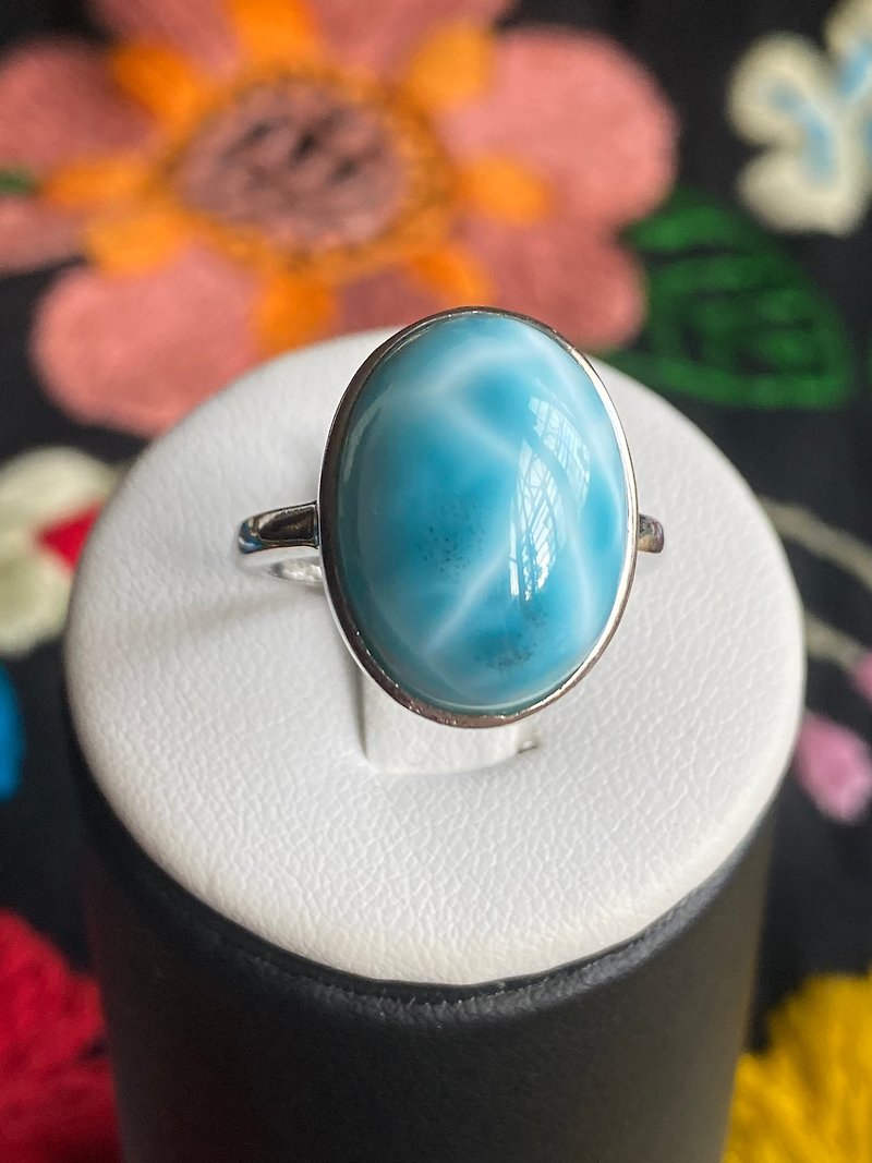全玉化海紋石銀戒指 - 戒指 - 水晶 藍色