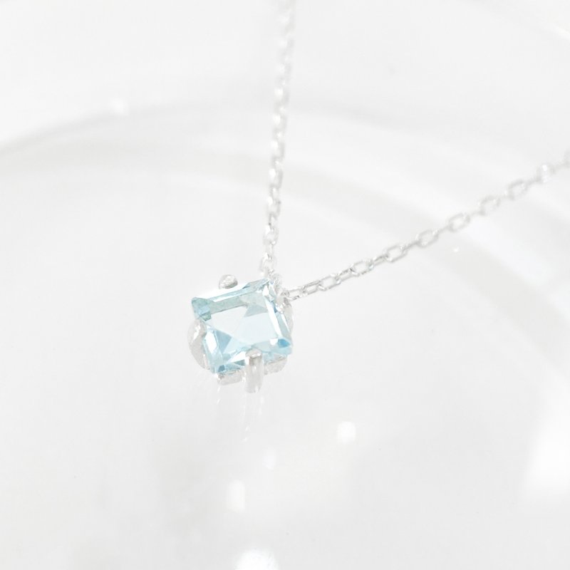 / Seaside / Square Topaz 925 Sterling Silver Necklace (Silver/Rose Gold/Gold) - Necklaces - Gemstone Blue