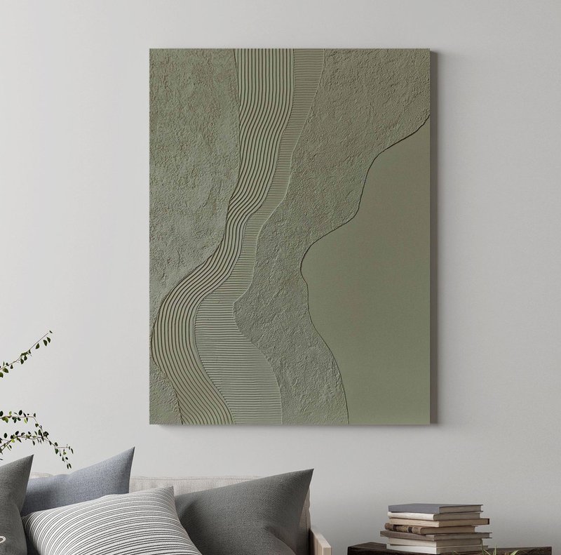 Sage Green Textured Abstract Painting | Textured Painting | Nile Green - 壁貼/牆壁裝飾 - 棉．麻 綠色