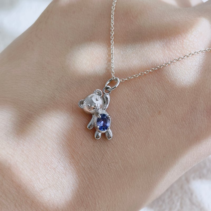 Natural tanzanite 0.3 carat Stone sterling silver necklace bear style [Christmas ornament] - Necklaces - Sterling Silver 