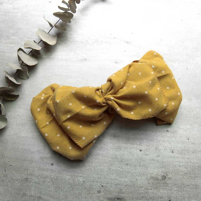 巨蝶髮帶(黃點)-整條可拆開 - 髮帶/髮箍 - 棉．麻 黃色