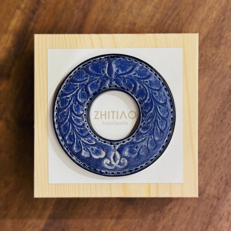 原創手工製作牛皮劍道刀鐔 隱秘之境 霧蠟藍 劍鍔 Tsuba - 運動配件 - 真皮 藍色