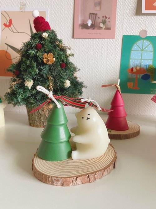 Yu’s Candle 【聖誕禮盒】聖誕樹+熊熊香氛蠟燭木片底座禮盒+客製聖誕明信片