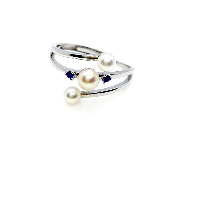 Three beads seawater small Akoya pearl sterling silver ring - General Rings - Pearl 