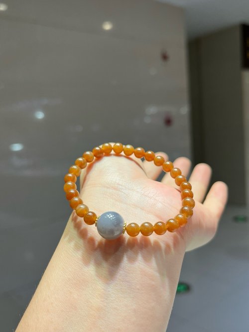 Angel's tears 天使之淚 Jewelry Design 6mm天然和田玉/和闐玉-新疆淺糖玉 和田玉煙紫大珠設計單圈手串