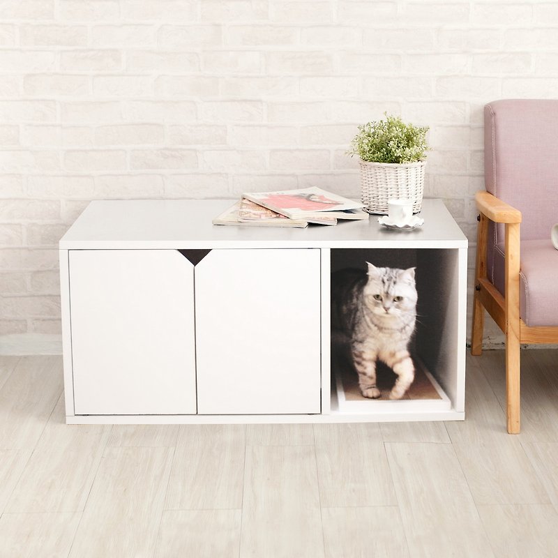 Cat Litter Box Furniture - White - Other - Paper White