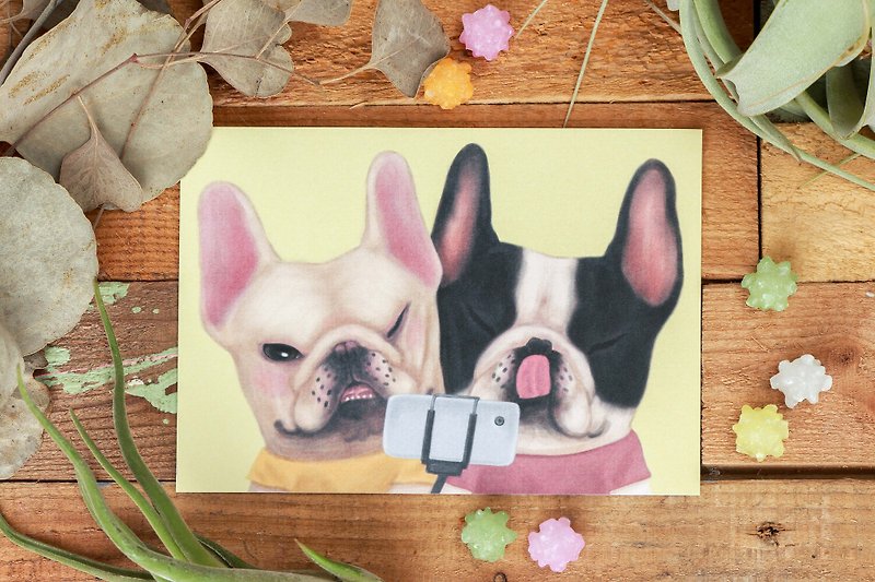 Frenchbulldog postcard/ selfie / Magger daily series - Cards & Postcards - Paper Yellow