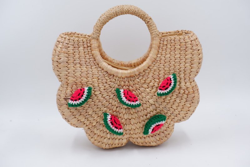 birthday gift Women's handbags with watermelon, woven bags, beach bags - 手提包/手提袋 - 棉．麻 