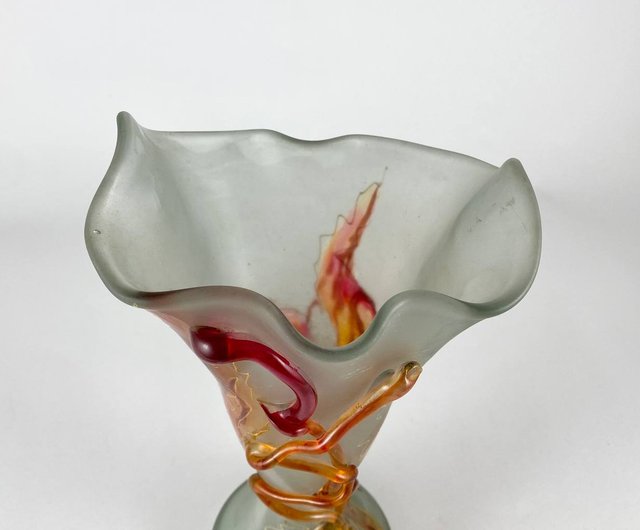 ムラノガラス murano ヴィンテージ 花瓶 ヴィンテージムラーノガラス花瓶|曇りガラスオレンジ花瓶|手吹き