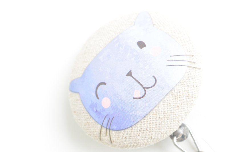 Telescopic handle cloth buckle purse - Cat wink - ที่ใส่บัตรคล้องคอ - ผ้าฝ้าย/ผ้าลินิน สีน้ำเงิน