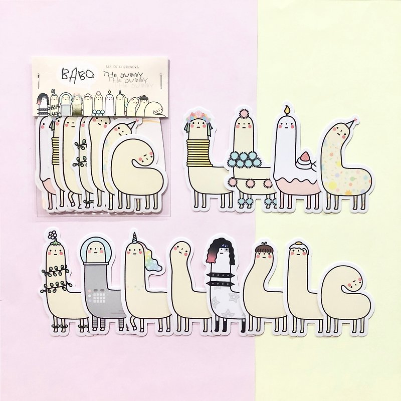 Babo the Dummy Sticker Pack | Set of 12 waterproof monster stickers - 貼紙 - 紙 多色