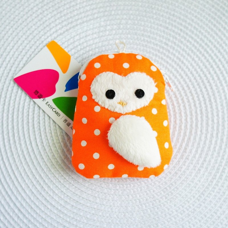 Lovely owl love face, multi-purpose hand made purse, little orange - Coin Purses - Cotton & Hemp Orange