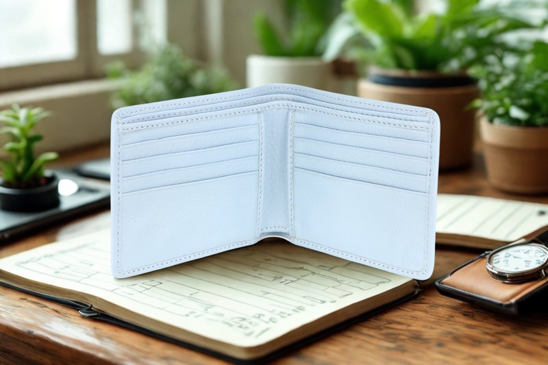 W008 Wallet + Credit card slot - Sky Blue - Genuine leather - 皮夾/長短夾/錢包 - 真皮 藍色