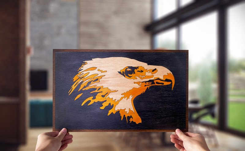 Handmade wood paintings | Eagle - โปสเตอร์ - ไม้ สีส้ม