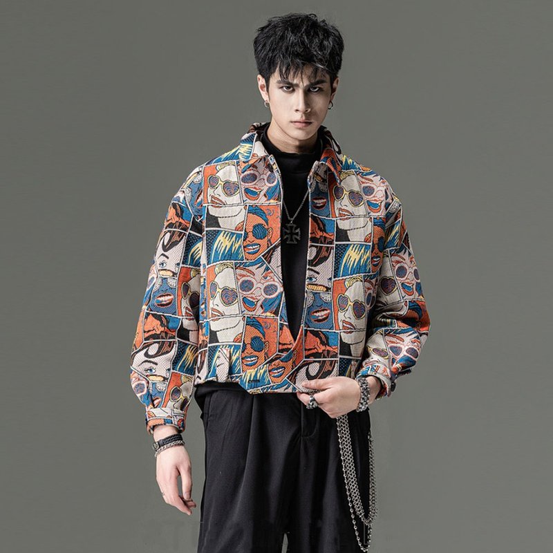 Cut the soul series yuppie man jacket, jacquard short paragraph cardigan coat - เสื้อโค้ทผู้ชาย - เส้นใยสังเคราะห์ สีดำ