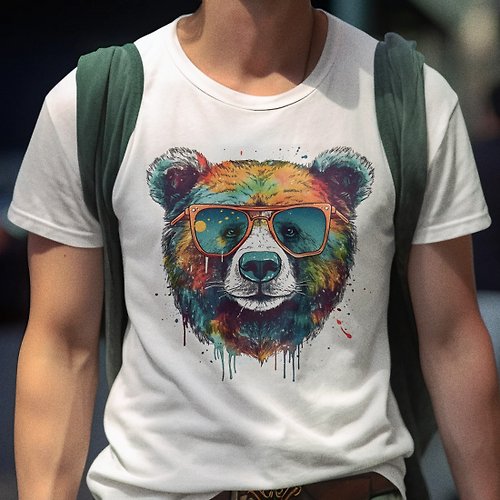 hipster Watercolor Bear 中性短袖T恤 白色 水彩熊森林禮物穿搭快速出貨