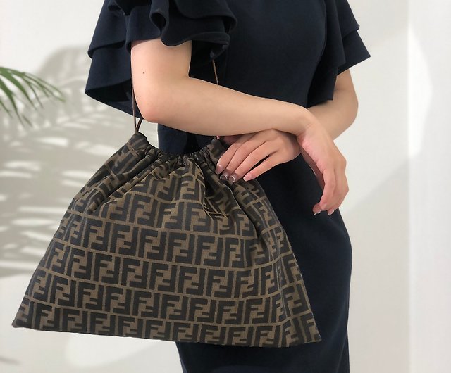 Fendi Vintage Black & Brown Zucca Jacquard Canvas Handbag 