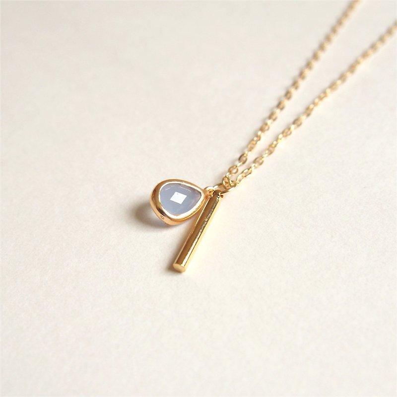 "KeepitPetite" Simple drops blue glass stone tranquil · · · cylindrical rod imports gilded gold plated necklace (40cm / 16 inches) - Necklaces - Other Metals Gold