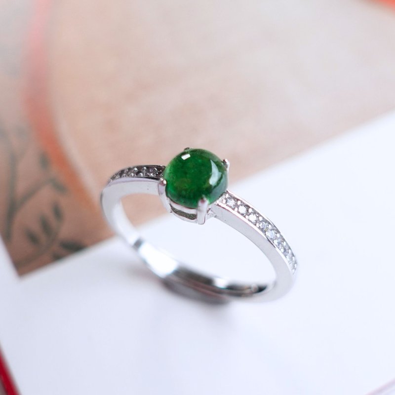 Wealth Energy Green Tourmaline Energy Stone Rare Emerald Green Quality Sterling Silver Ring Simple Design Gift - แหวนทั่วไป - เงินแท้ สีเขียว