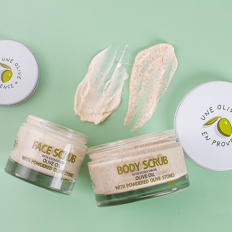 Olive Selected Combination - Bamboo Cypress Natural Facial Exfoliation + Olive Pit Body Exfoliation Cream - อื่นๆ - แก้ว สีใส