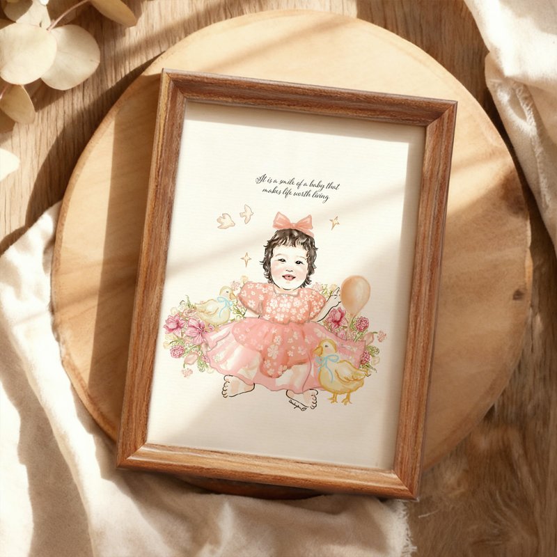 Watercolor portrait illustration | Cute baby | Custom portrait | Birthday gift - ภาพวาดบุคคล - วัสดุอื่นๆ 