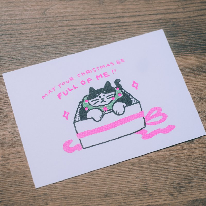 【クリスマス前のお届けは確約できません】イラスト手書きカード クリスマス - 猫でいっぱい - はがき・メッセージカード - 紙 ピンク