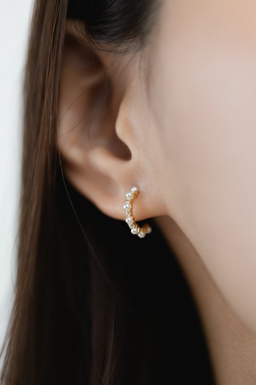 Zuzu Jewelry Delicate 細緻鑲嵌鋯石珍珠耳環 925純銀鍍18k金