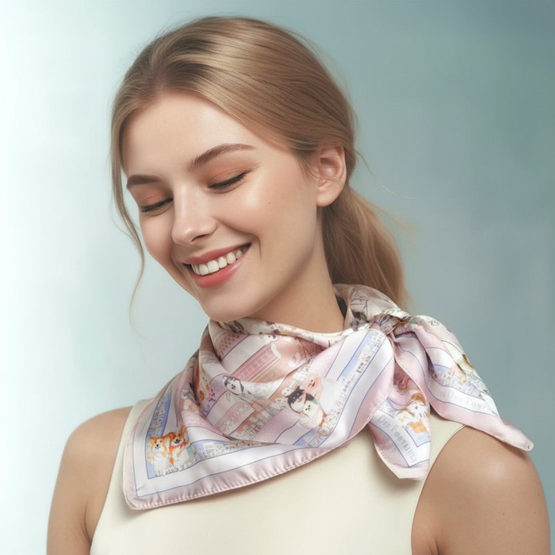 噢我的汪狗狗巡遊絲巾60厘米 Jardin Des Fontaines - 絲巾 - 聚酯纖維 粉紅色