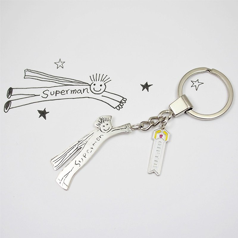 Upload your little baby children's drawings to customize unique jewelry / 925 sterling silver key ring - Keychains - Sterling Silver Silver