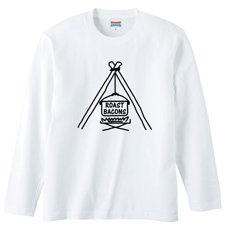 ロングスリーブTシャツ / Roast Bacons たき火1 - Tシャツ メンズ - コットン・麻 ホワイト