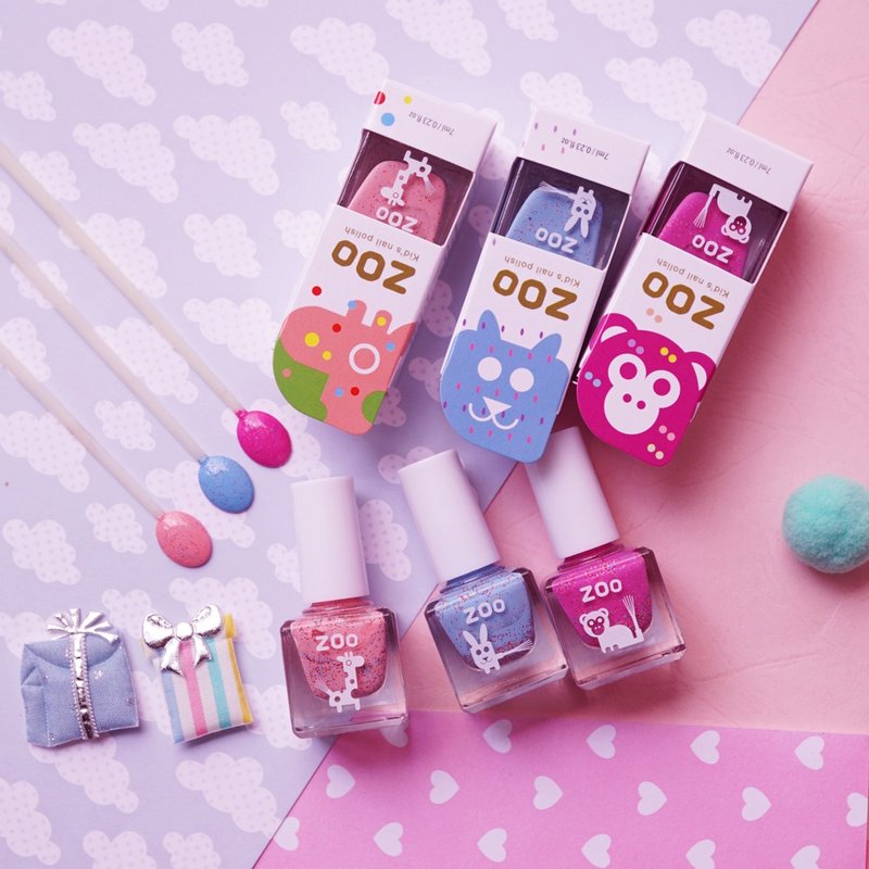 Popping candy macaron three-piece set | ZOOㄖㄨˋChildren's disposable nail polish is non-toxic and tearable - ยาทาเล็บ - สี 