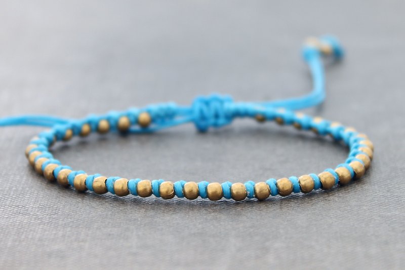 Bright Blue Brass Woven Bracelets, Braided Beaded Friendship Bracelets, Cute Simple Beads Bracelets - Bracelets - Cotton & Hemp Blue