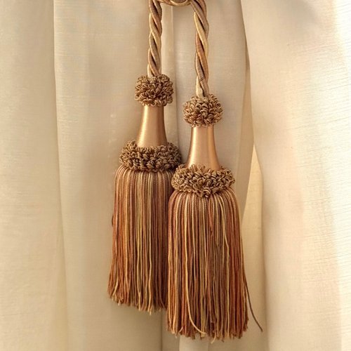 40689-ゴージャスなフレンチアンティークゴールドシルクカーテンタッセルロープペア58cm - ショップ JSVS-Antique Shop 置物  - Pinkoi