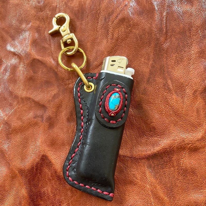 -Iran Turquoise- Macrame Leather Lighter Cover - Other - Genuine Leather Black