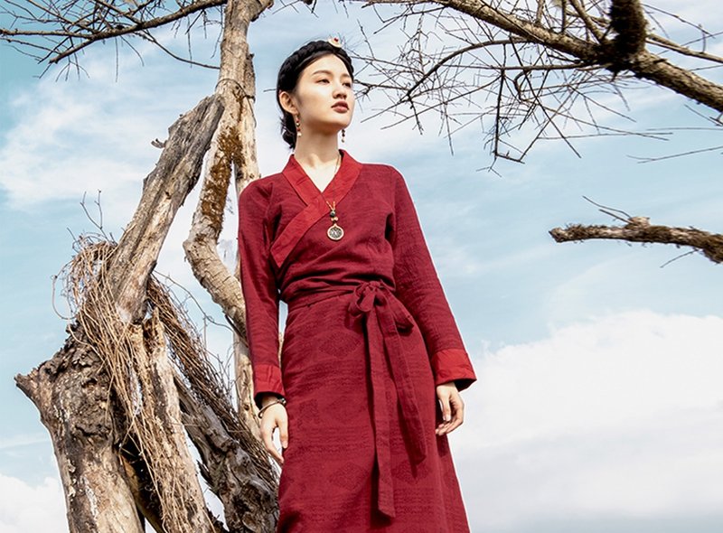 紅顏  復古女博拉西藏服洋裝 - 洋裝/連身裙 - 其他材質 紅色