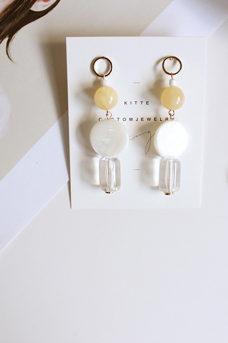 [yei #2 Yellow Agate Earrings] Sterile Silver Ear Pins/Clips-made - ต่างหู - โลหะ สีเหลือง