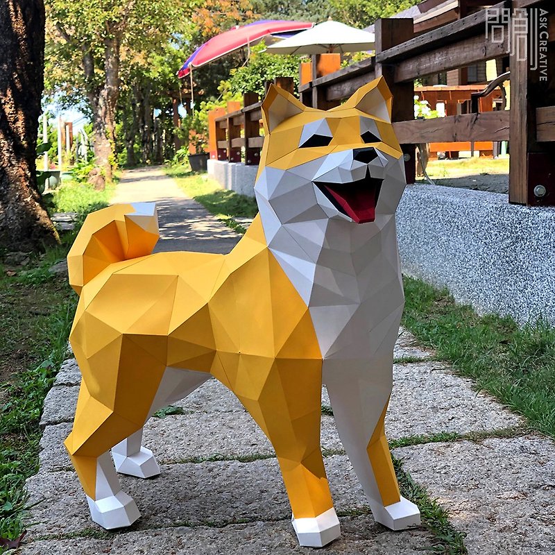 DIY Handmade 3D Paper Model Gift Decoration Dog Series-Real Shiba Inu (2 colors optional) - ตุ๊กตา - กระดาษ สีกากี