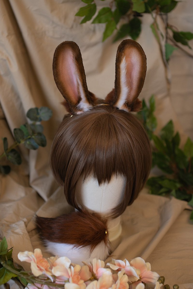 Faux fur Bunny ears and tail for cosplay - 髮夾/髮飾 - 其他材質 咖啡色