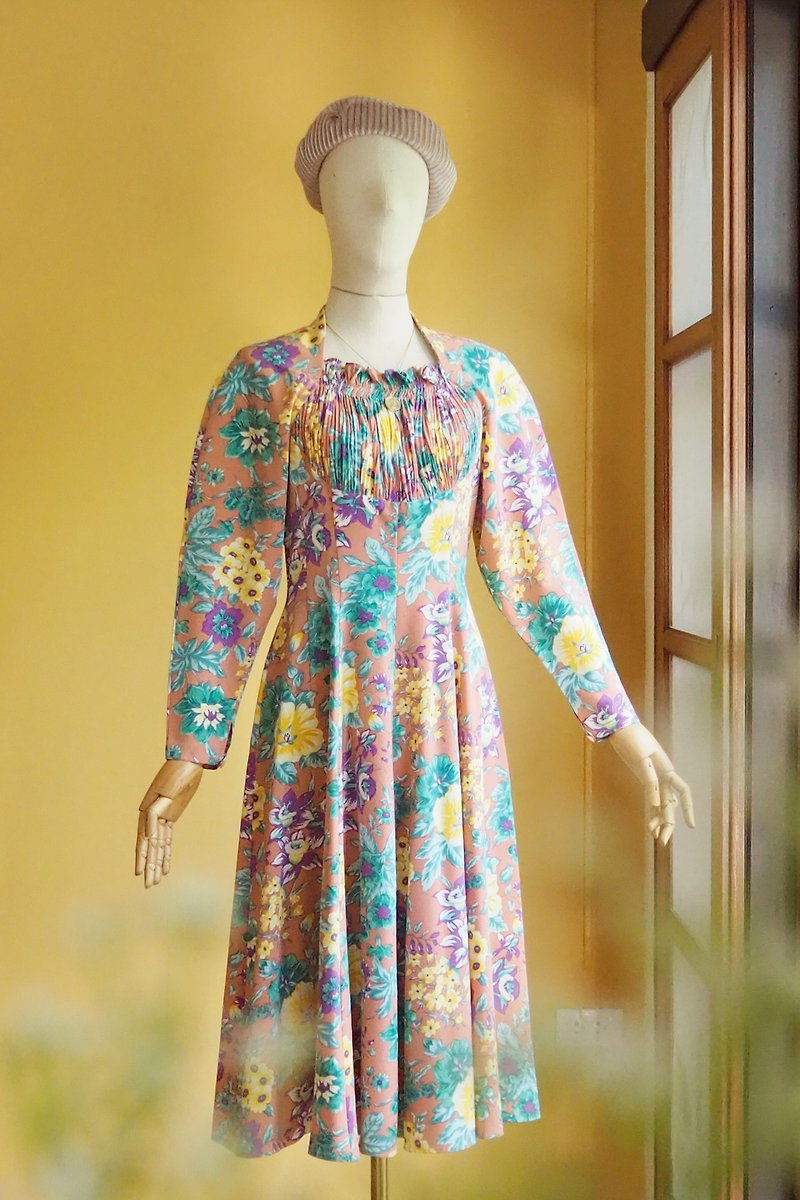 古著洋裝 | Size M | Unique design floral pattern - 連身裙 - 聚酯纖維 多色