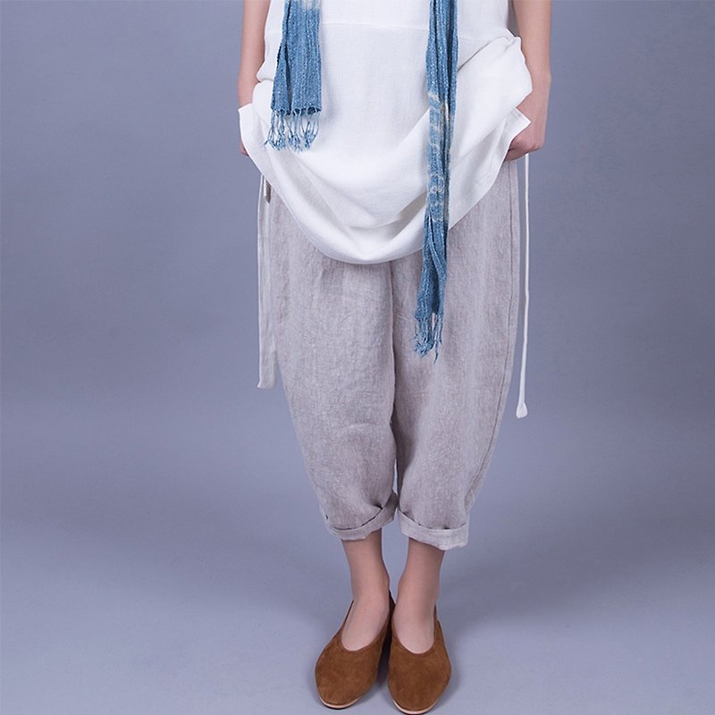 Natural Linen sand-washed pure linen cropped trousers - Women's Pants - Cotton & Hemp 