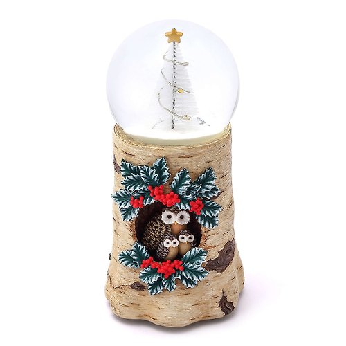 JARLL 讚爾藝術 森林守護者-貓頭鷹 水晶球音樂盒 聖誕 燈光北歐森林雪景交換禮物